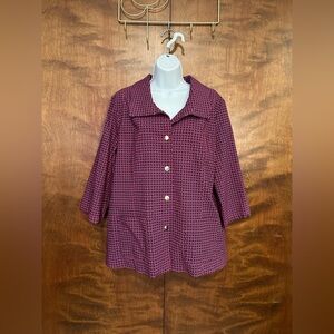 ATTYRE New York Knit Jacket Blazer Womens XL Navy & Pink Floral 3/4 Sleeves